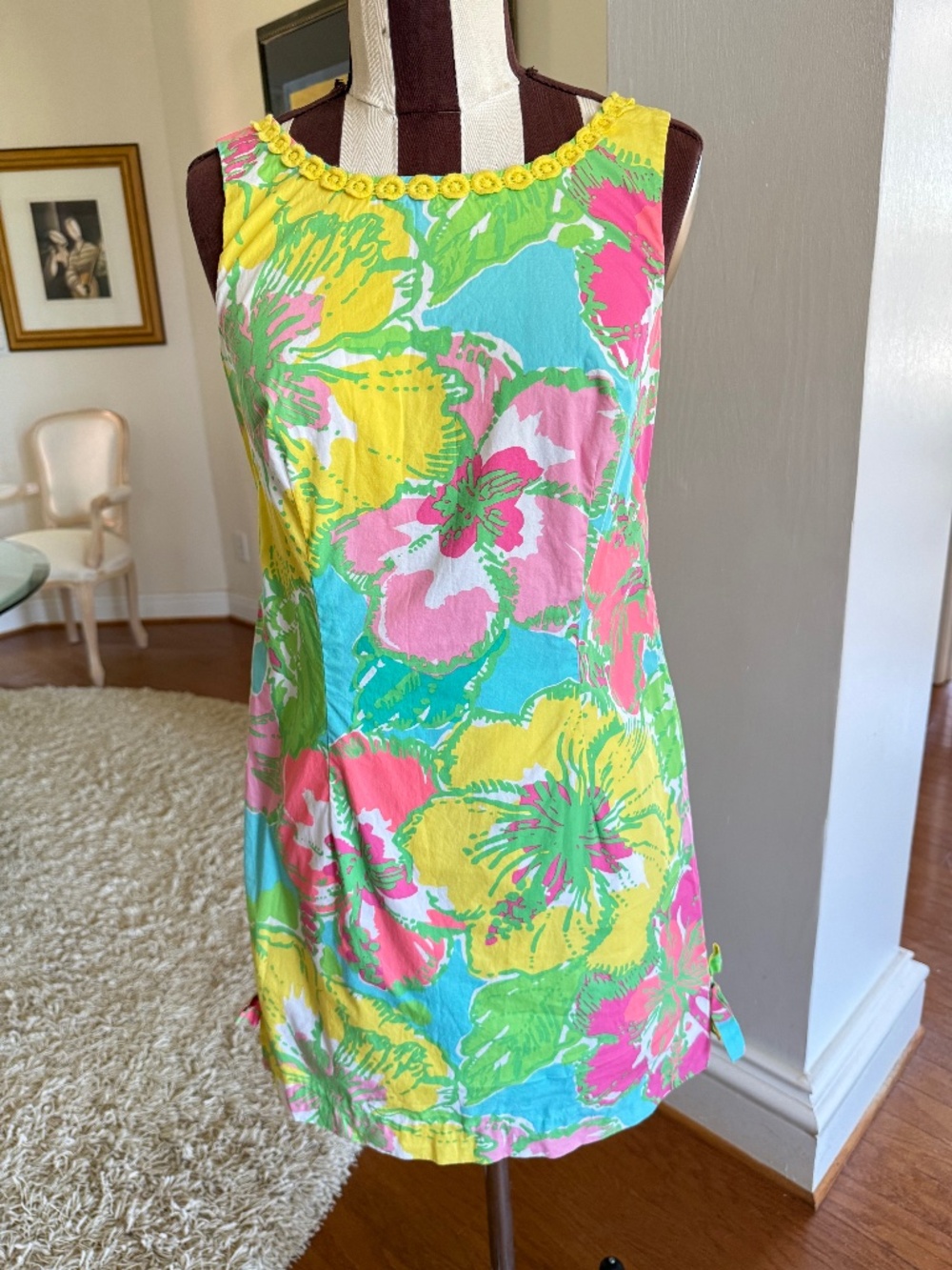 Lilly Pulitzer Delia Shorely Blue Big Flirt Shift Dress Lace/Bow Detail Size 2